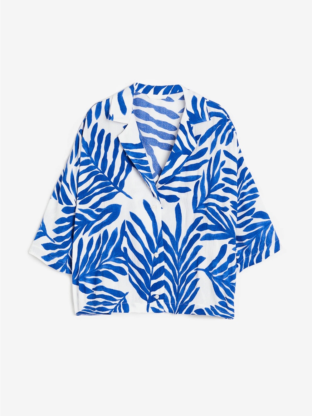 H&M Oversized Resort Button Down Short Sleeve Shirt in Blue & White